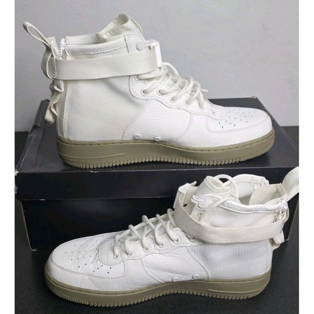 Nike SF Air Force 1‎ Mid Ivory Olive 12 Training High Top Sneaker Shoes Men EUC